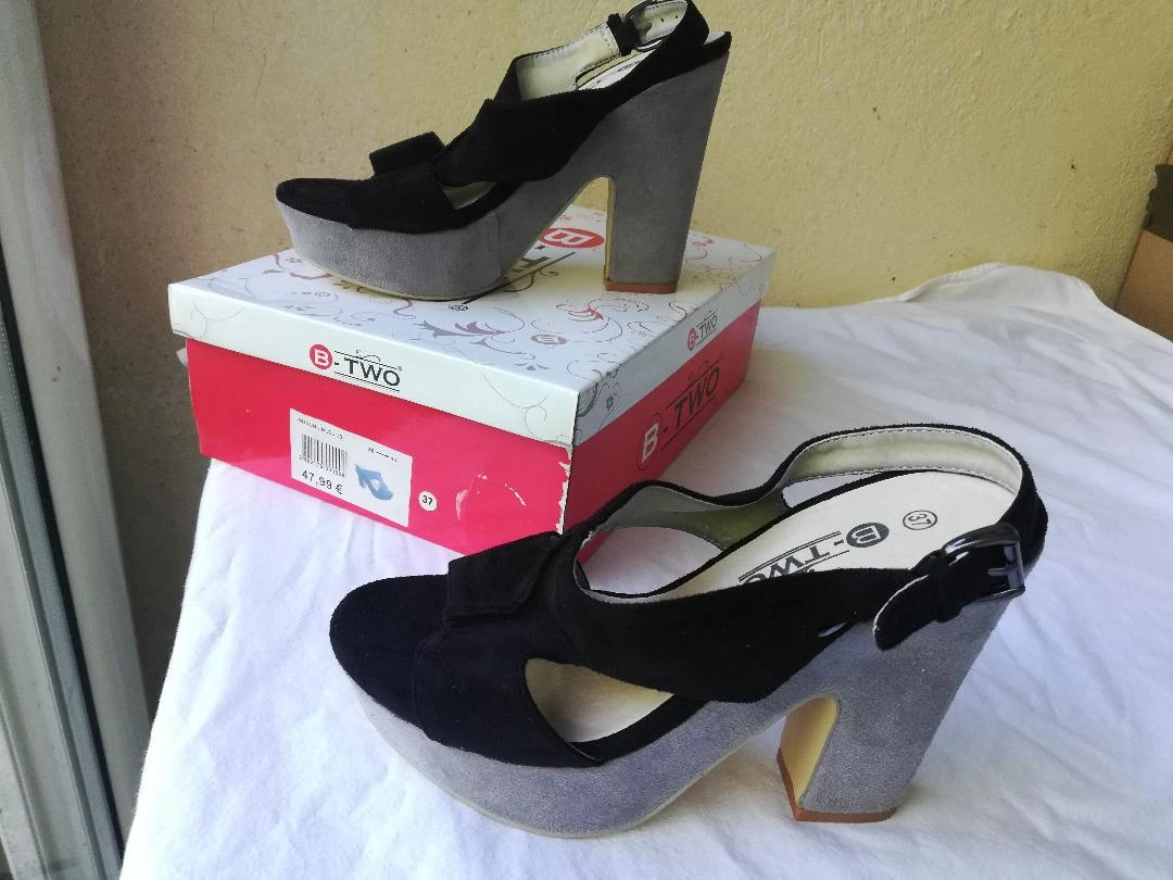 Tweekleurige zwarte/grijze pumps met dikke hoge hak van 12 cm maat 37 - nieuw – photo 10